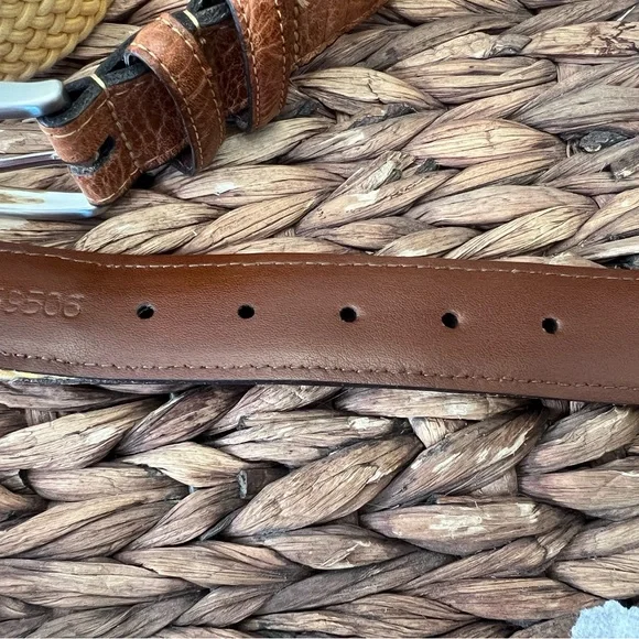 Torino Luxury Woven Leather Belt - Italian Cotton Elastic Belt - Yellow - 36 - Picture 7 of 8